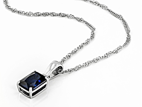 Blue Lab Created Sapphire Rhodium Over Sterling Silver Birthstone Pendant With Chain 1.45ct