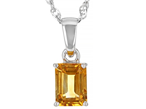Yellow Citrine Rhodium Over Sterling Silver November Birthstone Pendant With Chain 1.19ct
