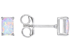 Multi Color Lab Opal Rhodium Over Sterling Silver October Birthstone Earrings 0.22ctw