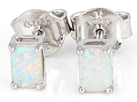 Multi Color Lab Opal Rhodium Over Sterling Silver October Birthstone Earrings 0.22ctw