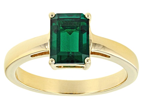 Green Lab Created Emerald 18k Yellow Gold Over Sterling Silver May Birthstone Ring 1.19ct