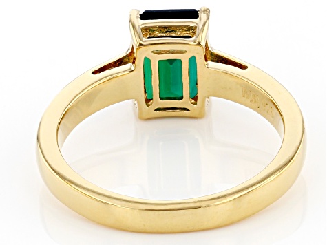 Green Lab Created Emerald 18k Yellow Gold Over Sterling Silver May Birthstone Ring 1.19ct