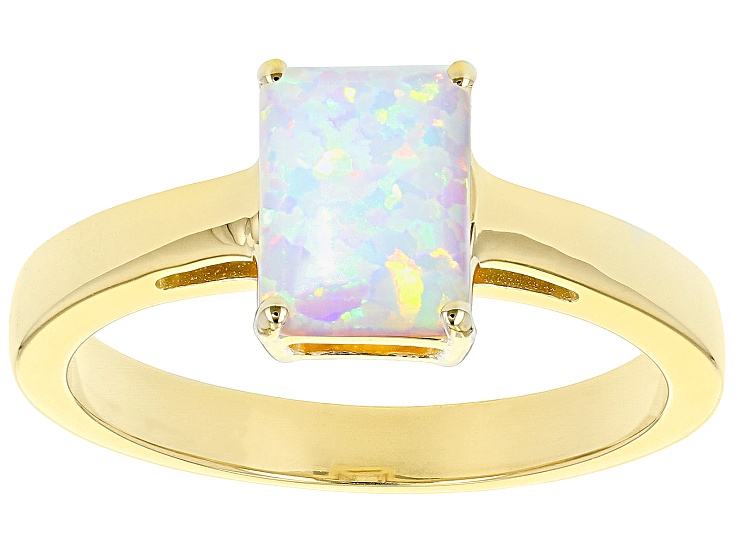 Multi Color Lab Created Opal 18k Yellow Gold Over Sterling