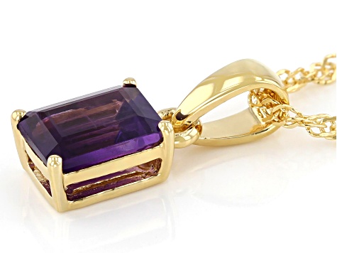 Purple African Amethyst 18k Yellow Gold Over Silver February Birthstone Pendant With Chain 1.32ct