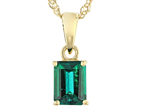 Green Lab Created Emerald 18k Yellow Gold Over Silver May Birthstone Pendant With Chain 1.19ct
