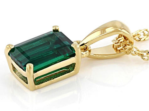Green Lab Created Emerald 18k Yellow Gold Over Silver May Birthstone Pendant With Chain 1.19ct