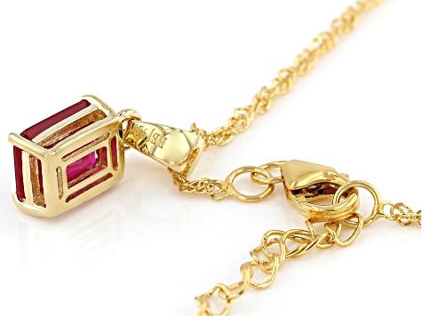 Red Lab Created Ruby 18k Yellow Gold Over Silver July Birthstone Pendant With Chain 1.10ct