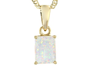 Multicolor Lab Created Opal 18k Yellow Gold Over Silver October Birthstone Pendant With Chain 0.34ct