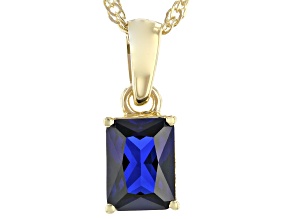 Blue Lab Created Sapphire 18K Yellow Gold Over Sterling Silver Birthstone Pendant With Chain 1.45ct