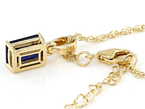 Blue Lab Created Sapphire 18K Yellow Gold Over Sterling Silver Birthstone Pendant With Chain 1.45ct