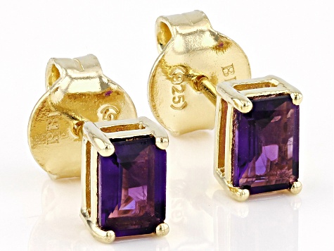 Purple African Amethyst 18k Yellow Gold Over Silver February Birthstone Stud Earrings 0.94ctw