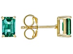 Green Lab created Emerald 18k Yellow Gold Over Sterling Silver May Birthstone Earrings 0.85ctw