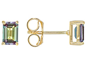 Green Lab Created Alexandrite 18k Yellow Gold Over Silver June Birthstone Earrings 1.10ctw