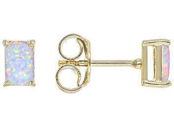 Picture of Multi Color Lab Created Opal 18k Yellow Gold Over  Silver October Birthstone Earrings 0.22ctw