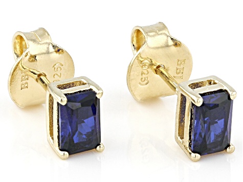 Blue Lab Created Sapphire 18k Yellow Gold Over Silver September Birthstone Earrings 1.10ctw