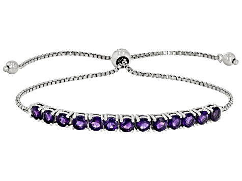 Purple Amethyst Rhodium Over Sterling Silver, Bolo Bracelet 2.54ctw