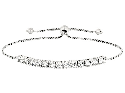 White Topaz Rhodium Over Sterling Silver, Bolo Bracelet 3.31ctw