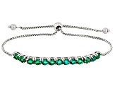 Green Lab Created Emerald Rhodium Over Sterling Silver, Bolo Bracelet 2.64ctw