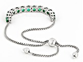 Green Lab Created Emerald Rhodium Over Sterling Silver, Bolo Bracelet 2.64ctw