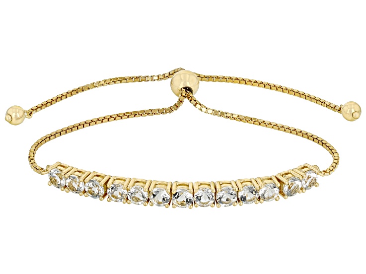 White Topaz Rhodium Over Sterling Silver, Bolo Bracelet 3.31ctw