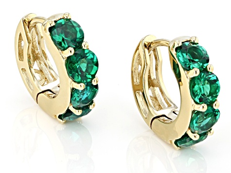 Green Lab Created Emerald 18k Yellow Gold Over Silver May Birthstone Huggie Earrings 1.63ctw