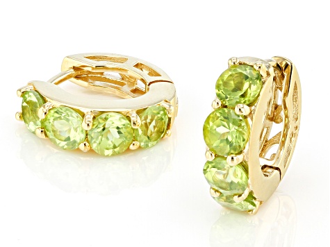 Green Peridot 18k Yellow Gold Over Sterling Silver August Birthstone Huggie Earrings 2.04ctw