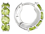Green Peridot Rhodium Over Sterling Silver August Birthstone Huggie Earrings 2.04ctw