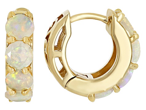 Multi-Color Ethiopian Opal 18k Yellow Gold Over Silver October Birthstone Huggie Earrings 1.16ctw