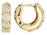 Multi-Color Ethiopian Opal 18k Yellow Gold Over Silver October Birthstone Huggie Earrings 1.16ctw