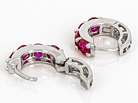 Red Lab Created Ruby Rhodium Over Sterling Silver July Birthstone Huggie Earrings 2.04ctw