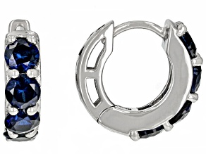 Blue Lab Created Sapphire Rhodium Over Sterling Silver September Birthstone Huggie Earrings 2.10ctw