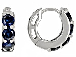 Blue Lab Created Sapphire Rhodium Over Sterling Silver September Birthstone Huggie Earrings 2.10ctw