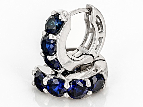 Blue Lab Created Sapphire Rhodium Over Sterling Silver September Birthstone Huggie Earrings 2.10ctw