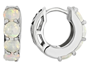 Multi-Color Ethiopian Opal Rhodium Over Sterling Silver October Birthstone Huggie Earrings 1.16ctw