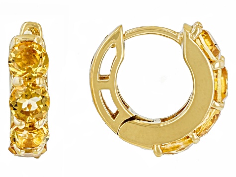 Yellow Citrine 18k Yellow Gold Over Sterling Silver November Birthstone Huggie Earrings 1.70ctw