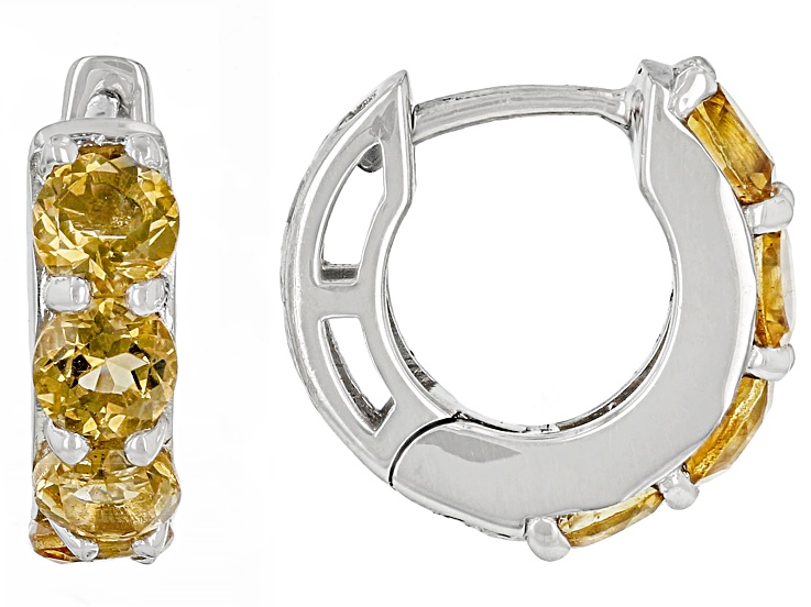 Yellow Citrine Rhodium Over Sterling Silver November Birthstone Huggie Earrings 1.70ctw