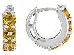 Yellow Citrine Rhodium Over Sterling Silver November Birthstone Huggie Earrings 1.70ctw