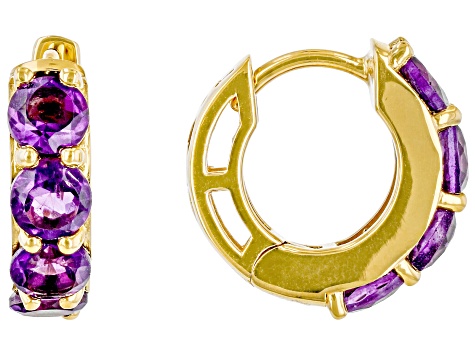 Purple Amethyst 18k Yellow Gold Over Silver February Birthstone Huggie Hoop Earrings 1.77ctw