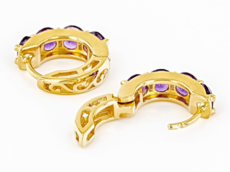 Purple Amethyst 18k Yellow Gold Over Silver February Birthstone Huggie Hoop Earrings 1.77ctw