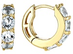 Blue Aquamarine 18k Yellow Gold Over Sterling Silver March Birthstone Huggie Hoop Earrings 1.56ctw