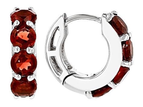 Red Garnet Rhodium Over Sterling Silver January Birthstone Huggie Hoop Earrings 2.38ctw