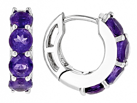 Purple Amethyst Rhodium Over Sterling Silver February Birthstone Huggie Hoop Earrings 1.77ctw