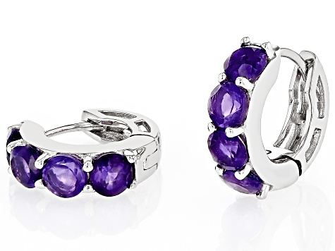 Purple Amethyst Rhodium Over Sterling Silver February Birthstone Huggie Hoop Earrings 1.77ctw