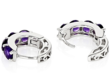 Purple Amethyst Rhodium Over Sterling Silver February Birthstone Huggie Hoop Earrings 1.77ctw