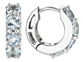 Blue Aquamarine Rhodium Over Sterling Silver March Birthstone Huggie Hoop Earrings 1.77ctw