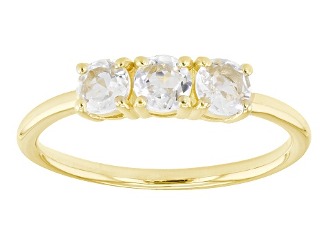 White Topaz 18k Yellow Gold Over Sterling Silver April Birthstone 3-Stone Ring 0.77ctw