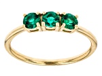 Green Lab Created Emerald 18k Yellow Gold Over Sterling Silver May Birthstone 3-Stone Ring 0.61ctw