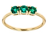 Green Lab Created Emerald 18k Yellow Gold Over Sterling Silver May Birthstone 3-Stone Ring 0.61ctw