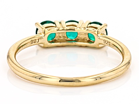 Green Lab Created Emerald 18k Yellow Gold Over Sterling Silver May Birthstone 3-Stone Ring 0.61ctw