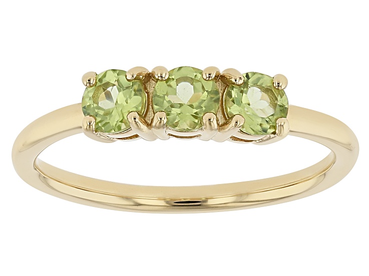 Green Peridot 18k Yellow Gold Over Sterling Silver August Birthstone 3-Stone Ring 0.77ctw